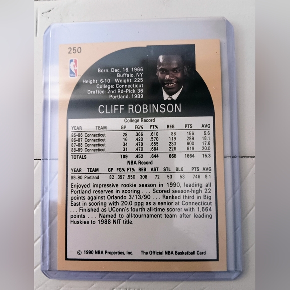 1990-91 NBA Hoops - #250 Clifford Robinson (RC) - Picture 11 of 11